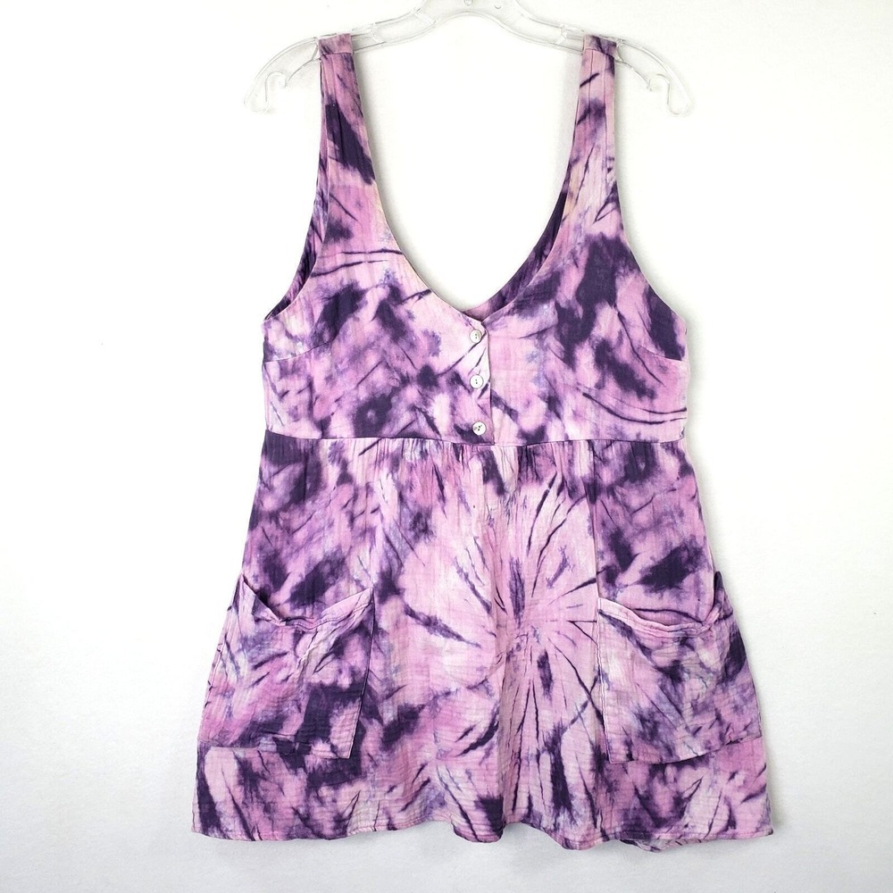 Mumu Weekend Mini Dress Womens Small Purple Tie Dye V Neck Sleeveless Pockets‎
